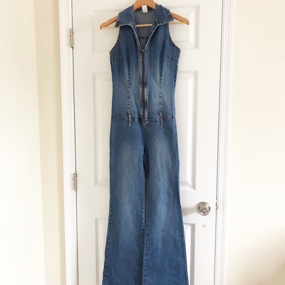 Pants - Angie Denim Jumpsuit Retro 70s Jean Romper